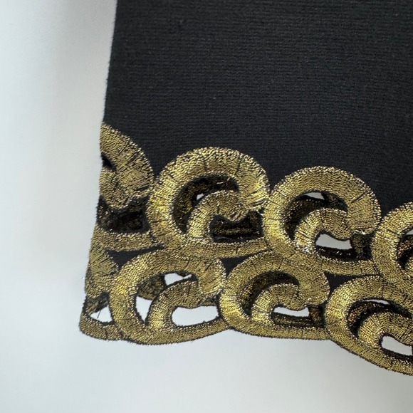 Free People Black Gold Embroidered Sleeveless Mini Dress Size 4 Floral Cutout - Picture 7 of 14